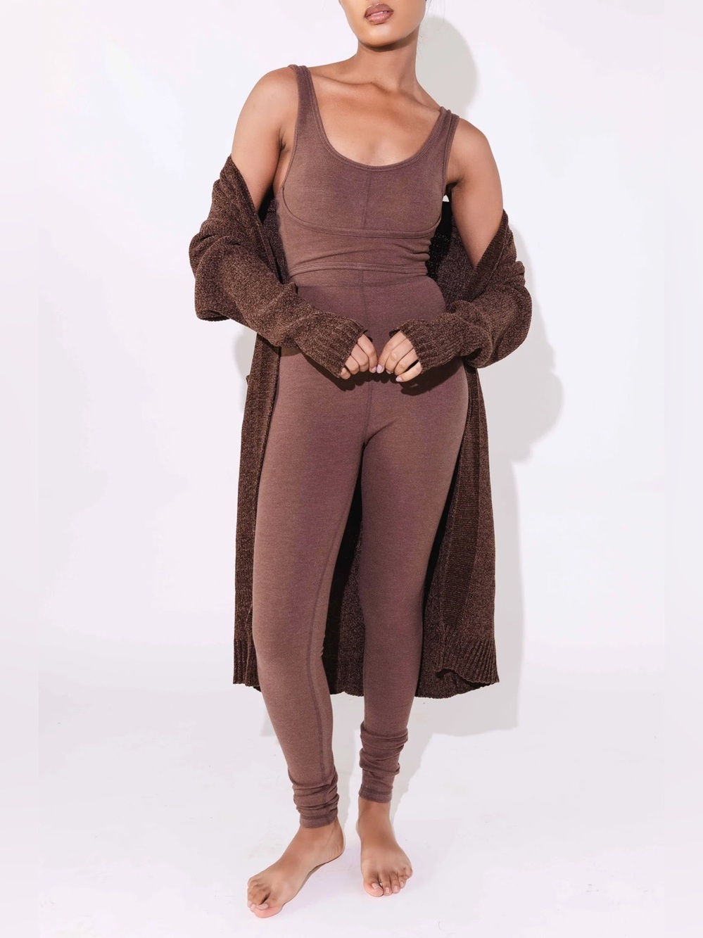 Fancy Homebody Signature Chenille Cardigan - Chocolate
